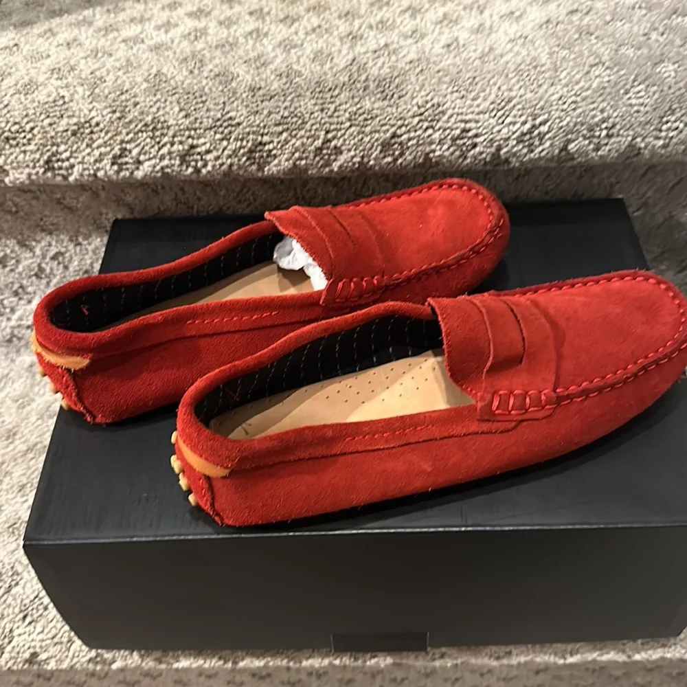 ZARA RED SUEDE  MOCCASINS LOAFERS  Boys sz 6.5 38